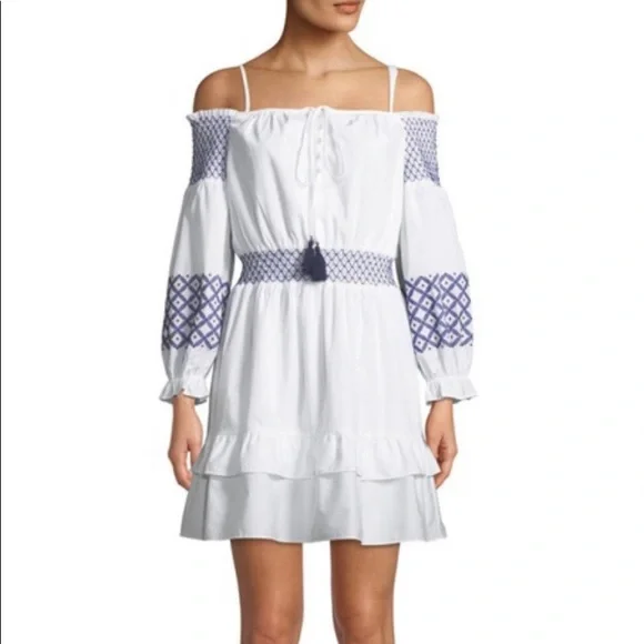knee length dresses for ladies Rebecca Minkoff Cream Eyelet Mini Dress Size M main image 1